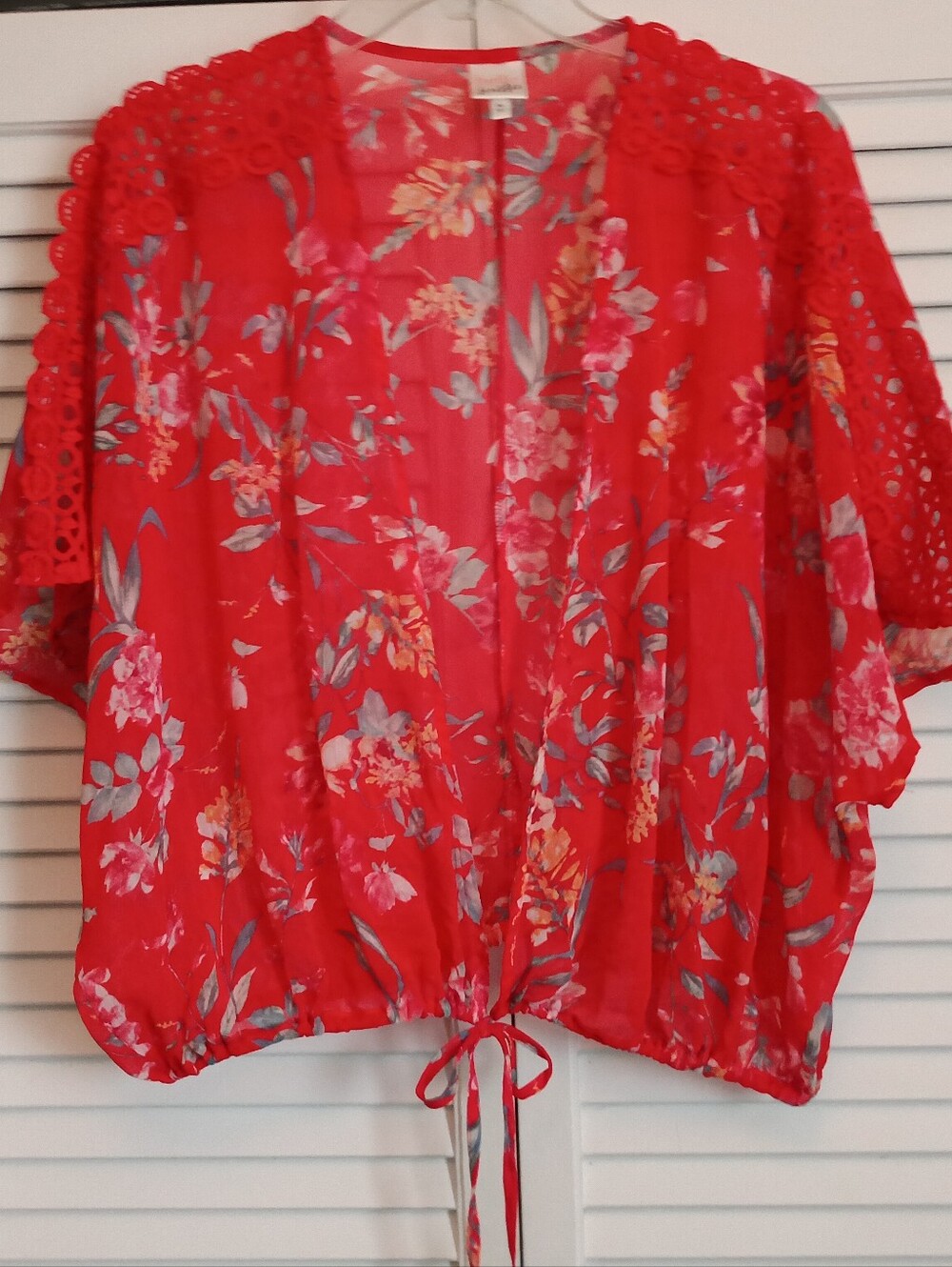 Belle Du Jour Orange Lace Floral Cropped Boho Top (XL)